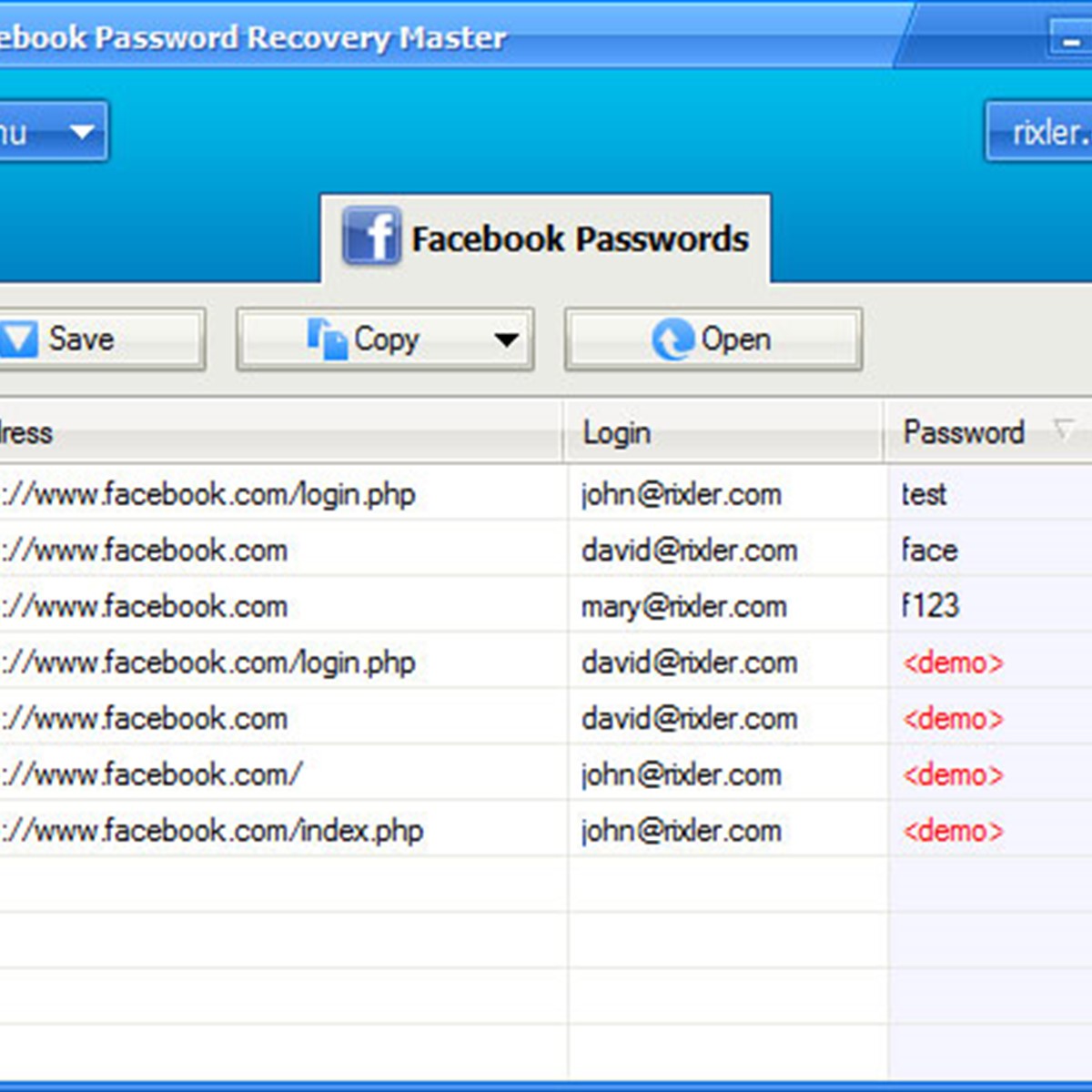 Facebook accounts and passwords list